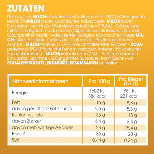 Enervit The Protein Deal Caramel Fun – Proteinriegel, Milchschokoladengeschmack, weiche Karamellfüllung, 20 g Protein, 2,4 g Zucker, süßer und gesunder Snack, Glutenfrei, 12 Riegel à 55 g 5