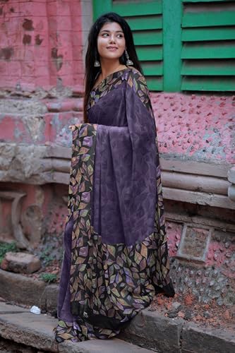 Image of MIRCHI FASHION Saree for Woman Chiffon Geometric and Leaf Printed | Lightweight Daily Regular Use Comfortable Women's Sari with Blouse Piece (Available in 15 Designs)