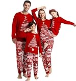 ENJOYNIGHT Matching Family Christmas Pajamas Set Soft Long Sleeve Xmas Sleepwear Print Pjs Matching Sets(X-Large,Women Red)