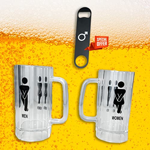 Set Of 2 Premium 22Oz Plastic Beer Mugs With Handle | Durable & Sturdy | Glass-Like Stein | Fun Sublimation Print | Includes Bottle Opener | Ideal For Cold Beverages, Parties, Gifts #TOP7