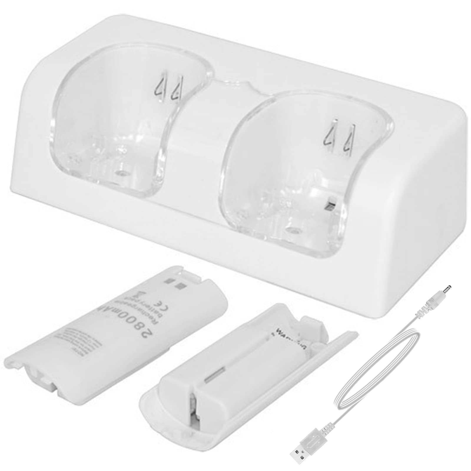 SANON Station de Recharge pour Wii Remote Controller, USB 2 Pors Charging Dock avec 2 Piles Rechargeables et indicateurs LED pour Wii Télécommande (Blanche-2 Dock)