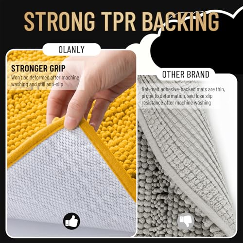 Image of OLANLY Thick Bathroom Runner Rugs 44x24, Extra Absorbent Chenille Striped Bath Rugs, Rubber Backing, Machine Wash, Long Bath Mats for Bathroom, Tub and Shower, Home Decor Accessories, Golden Yellow