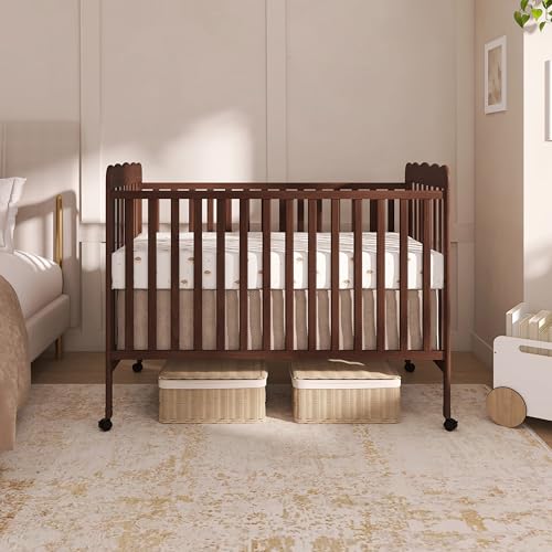 Image of Dream On Me Carson Classic 3-in-1 Convertible Full-Size Baby Crib in Walnut, GreenGuard Gold & BSA, 4 Mattress Heights, Converts to Day & Toddler Bed, Locking Wheels, Classic Nursery Design