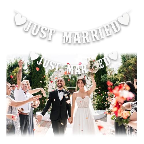 SZMK Just Married Guirlande Mr and Mrs,Guirlande Mariage Decoration,Just Married Banderole Mariage Voiture,Bannière pour Mariee,Bannière Décoration Vintage...