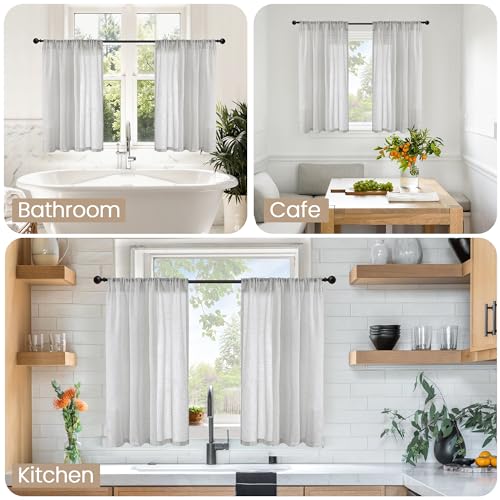 Image of BGment Small Linen Curtains 40 Inch Length for Short Window - Light Grey Semi Sheer Drapes with Rod Pocket Light Filtering for Cafe Kitchen Bedroom Lightweight, 2 Panels Set, 30 X 40 Inch