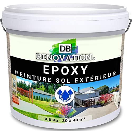 DB Rénovation Résine Epoxy Peinture sol Terrasse, balcon - Haute résistance Extérieur, Prêt à l'emploi - Gris 4,5KG