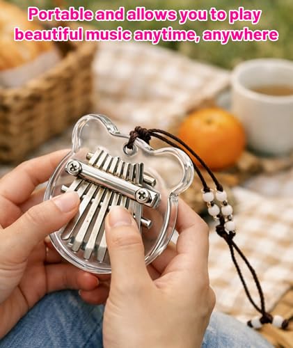 Image of Mini Thumb Piano, Transparent Bear-Shaped 8-Note Musical Instrument for Beginners, Portable Hand Piano for Music Lovers, Ideal Gift for Birthdays, Travel, Camping & Outdoor Activities