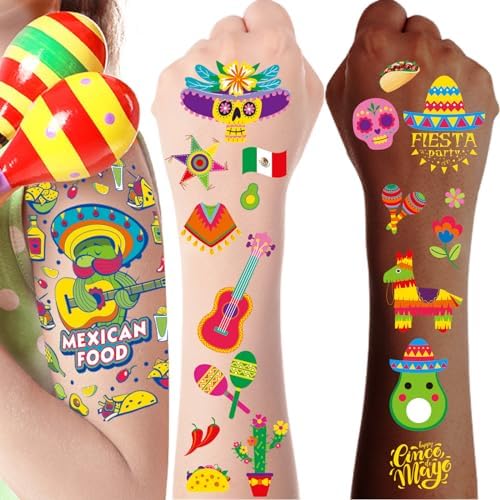 Amazon.com : Cinco De Mayo Mexican Fiesta Temporary Tattoos Face Body ...