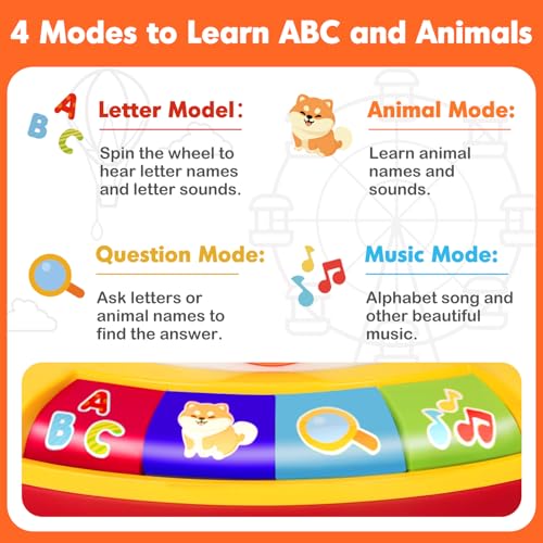 Image of Learning Toy for 1 2 3 Year Old Boys Girls, Spin and Sing Alphabet Musical Toys with Light and Animal Sounds, Interactive Games for Toddlers 12-18 Months, Christmas Birthday Gifts for Baby Ages 1-3