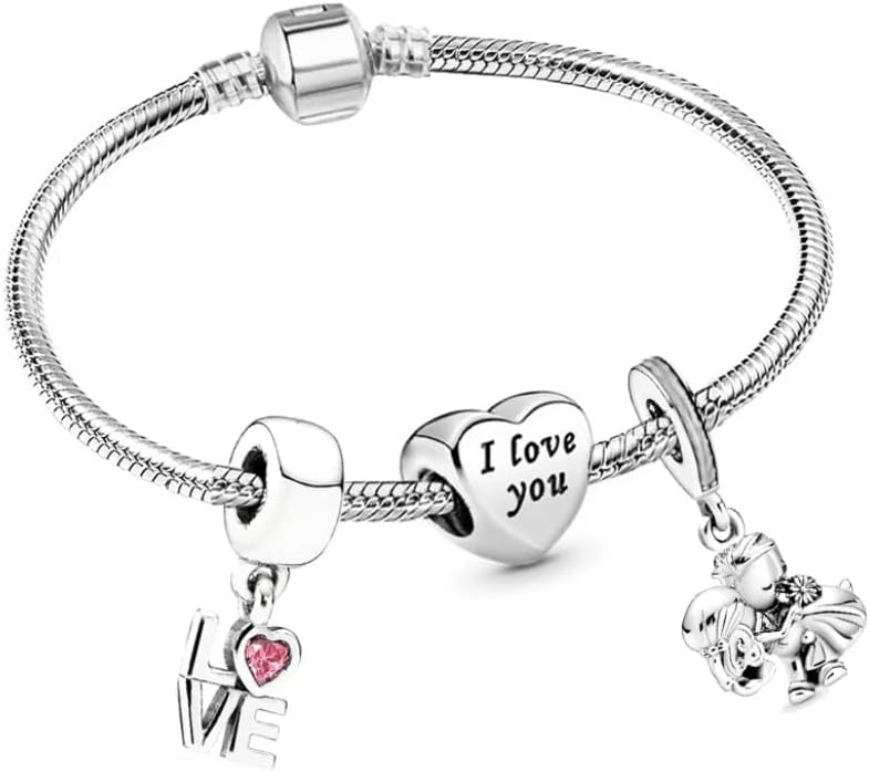 Pulseira com Berloque Love You - com 3 berloques - Pulseira Femin...