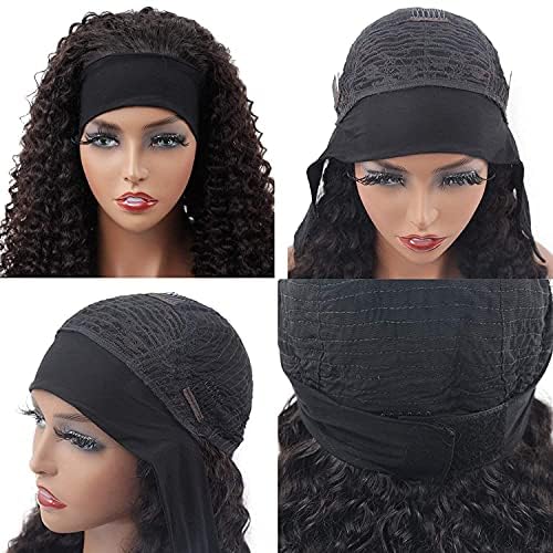 Image of WENYAN Deep Wave Headband Wig Human Hair 22 Inch Curly Glueless Wigs #1B