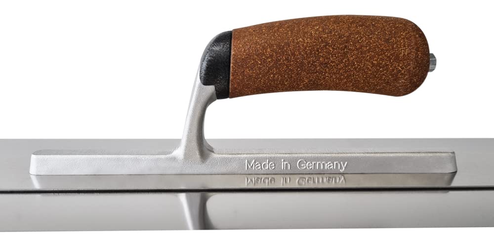 Premium Doppelblatt-Glättekelle, flexibles Edelstahl-Kellenblatt 0,4 mm Blattstärke, nachhaltiger Korkgriff, Abmessung: 360x125 mm