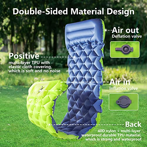 GEEDIAR Camping Mat - Inflatable Sleeping Mat with Pillow, Camping Mattress with Built-in Foot Pump, Ultralight Sleeping Pad Waterproof Self-Inflating Camping Mat for Backpacking, Camping, Hiking - Image 2