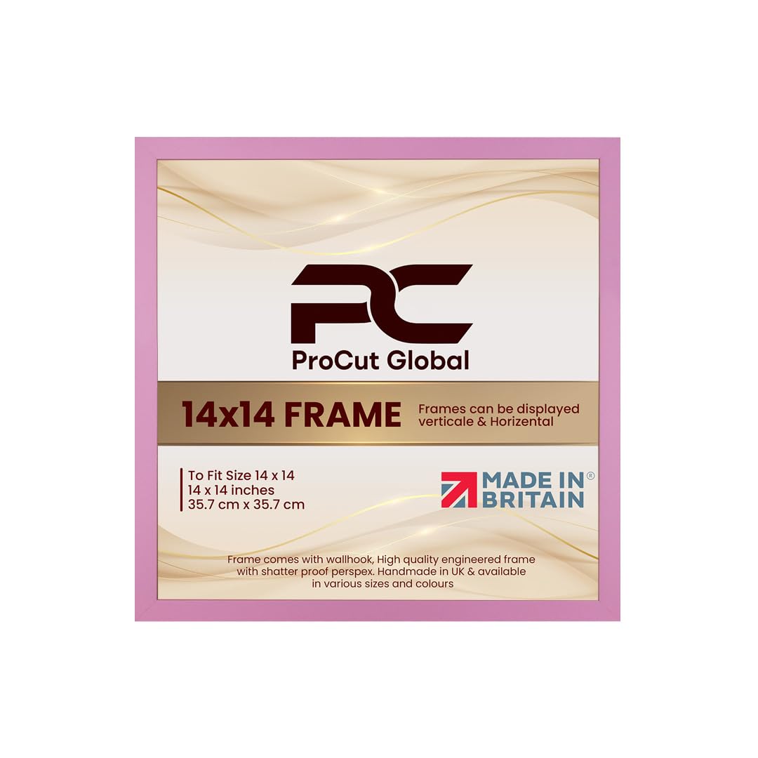 Procut Global 14X14 Pink Picture Frames - Modern Wooden Photo Frame with Shatterproof Perspex for Wall or Tabletop - Perfect for Posters, Certificates, Prints - Sizes & Colors Available