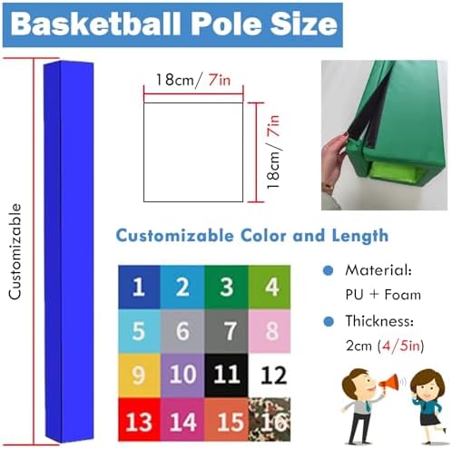 7" x 7" Square Pole Padding Wrap - All Weather Basketball, Fence, Sunshade, Playground Equipment Post Pad - H 5' Player Protection Safety Pads (Gray)