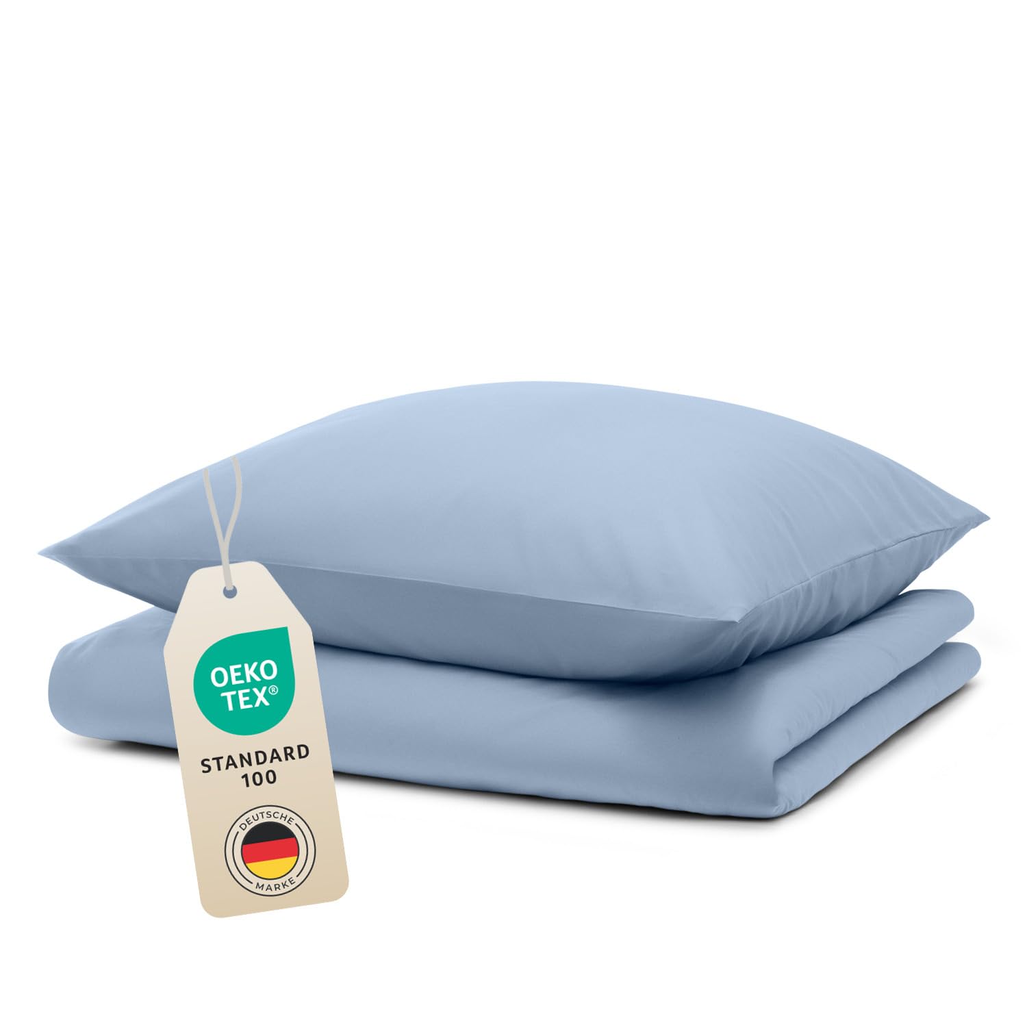 Blumtal Bettwäsche 135x200cm + 40x80cm Kopfkissenbezug - Oeko-TEX zert. Mikrofaser Bettwäsche Set - Mikrofaser Bettbezug bis 95 °C - Deckenbezug + Kissenbezug 2-teilig - Sommerbettwäsche Hellblau