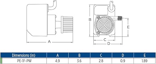 Miniatura 6 de Little Giant PE-1F-PW Bomba sumergible de fuente de accionamiento directo de 115 voltios, 1125 HP, 170 GPH con cable de 15 pies, color negro, 566608