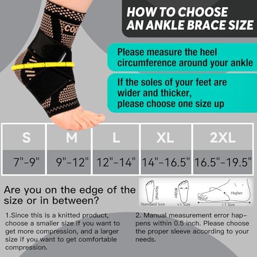 INDEEMAX Ankle Brace for Women & Men, Ankle Compression Sleeve Support Copper Infused Ankle Brace for Sprained Ankle, Plantar Fasciitis Sports, Achilles Tendonitis Pain Relief, Copper Black, M - 4
