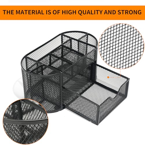 Newkita Desk Organizers and Accessories with Pencil Pen Holder Supply 8 Compartments and 1 Pullout Drawer for Home, School, and Office. (Black)