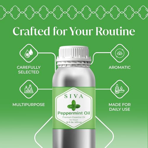 Image of Siva Peppermint Essential Oil 16 Fl Oz - for Diffuser, Skin & Hair Care - Ideal for Aroma, Massage & DIY Blends- with Dropper