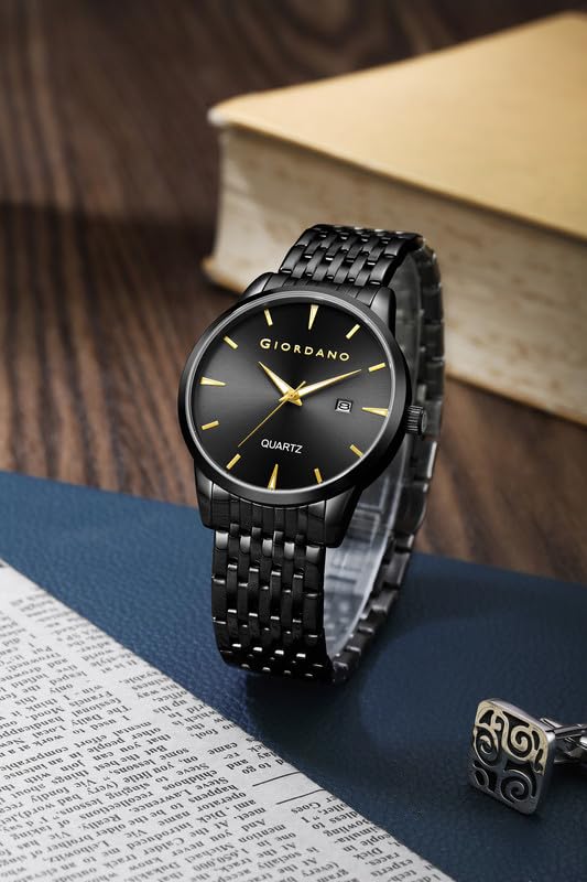 Image of Giordano Analog Quartz Watch for Men with Sunray Dial, Gold-Tone Hands & Hour Markers, Date Display, Stainless Steel Strap and 3 ATM Water Resistant