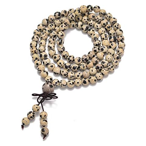AD Beads Natural Gemstones Buddhist 108 Prayer Healing Beads Mala Stretchy Bracelet Necklace 6mm (Dalmation Jasper) Cover