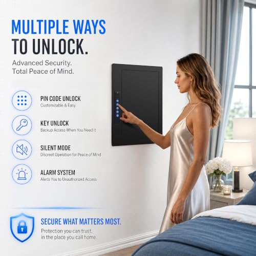 Image of Grimtron Electronic Wall Safe Between 16 inch Studs with Shelves & Hooks, Black
