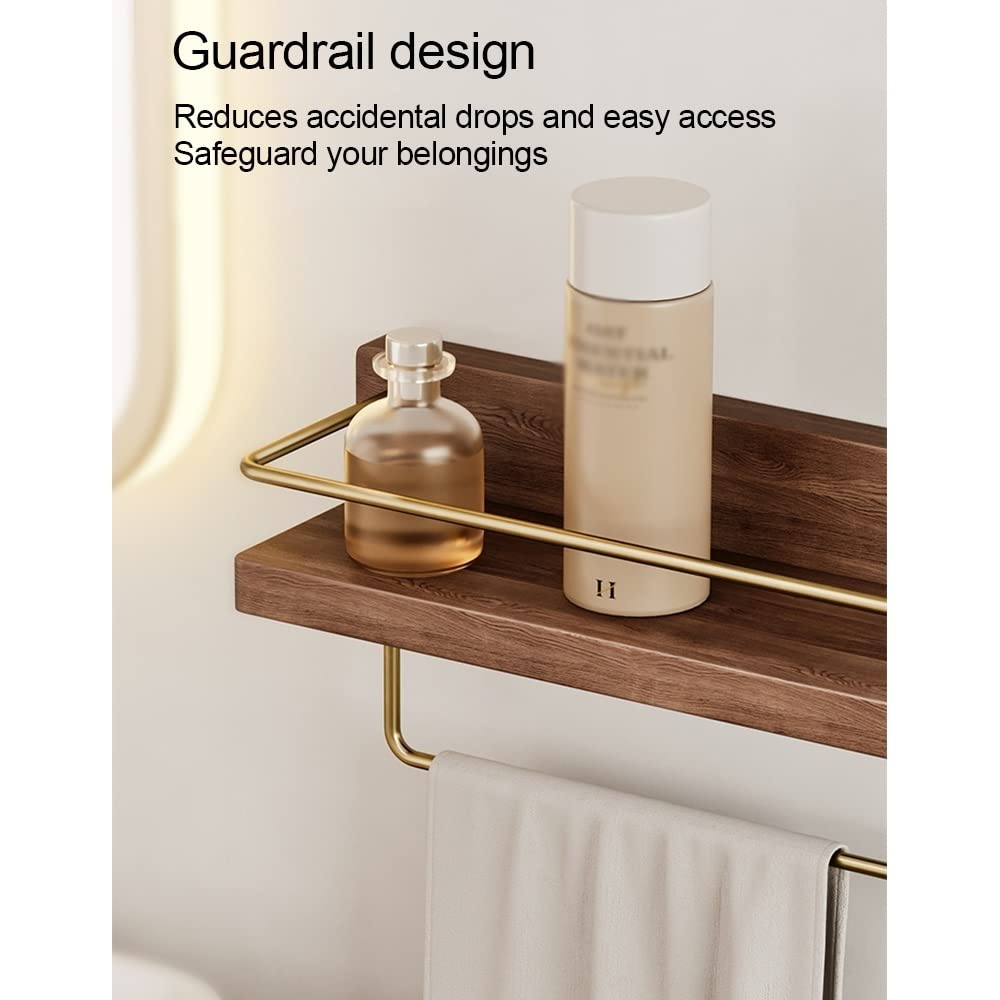 NevStp Estante organizador de madera maciza para ducha, estantes flotantes, accesorios de ducha, multifuncional, para baños, cocinas, dormitorios, con gancho, toallero, 45 cm