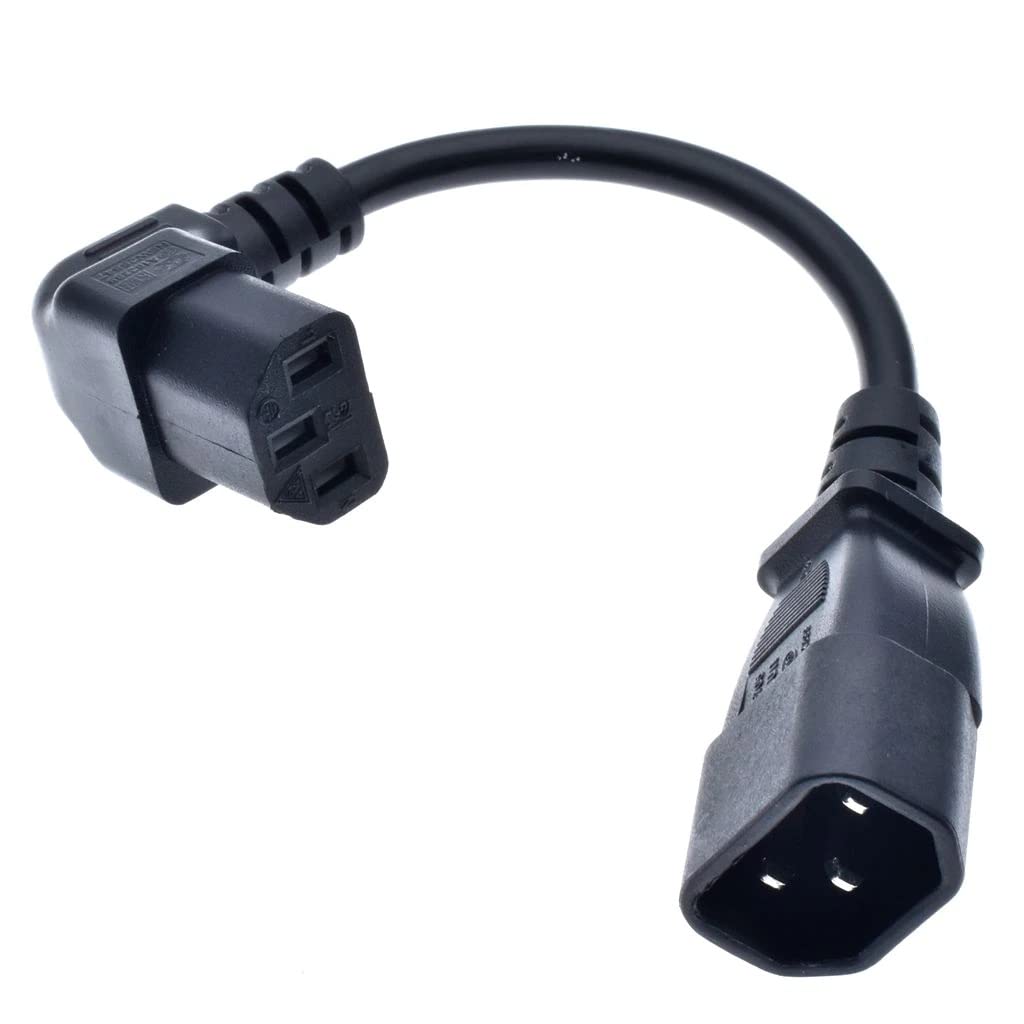 Toptekits IEC C14 to 90 Degree Angle C13 Short Power Cord 1ft, Elbow Plug Down Angle C13 C14 Cable, 10A/250V, 18AWG, IEC 60320 C14 to Down Angle C13