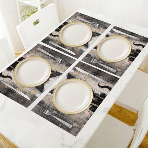 Sets de table en PVC chat noir antidérapants et durables