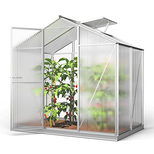 GFP Invernadero Eco 2 Estructura de Aluminio 192x131 cm, Placas de policarbonato de 6 mm - con Sistema de Apertura automático de Ventanas y Base de cimentación