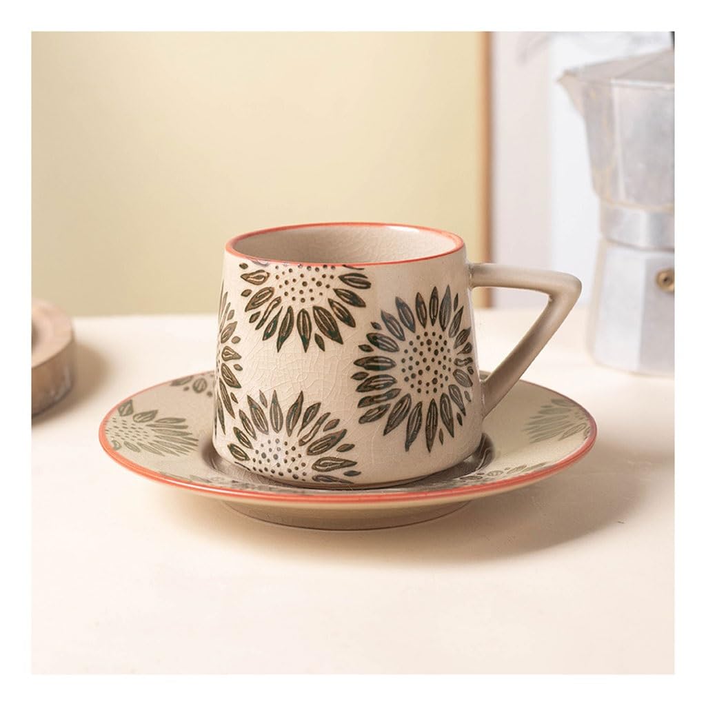 Prosty ceramiczny kubek do kawy, kreatywny zestaw, kubek na mleko, kubek biurowy, popołudniowa herbata, kamionkowy kubek do kawy, spodek na kubek do kawy (A)