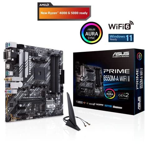 PRIME B550M-A WiFi II Scheda Madre microATX, AMD B550, Socket AM4, DDR4, PCI 4.0, LAN Realtek 1Gb, WiFi 6 (802.11ax), 2xM.2, 4xSATA 6GB/s, 2xUSB 3.2 Gen 2, Supporto Aura Sync RGB, Nero - Scheda madre - Immagine 1