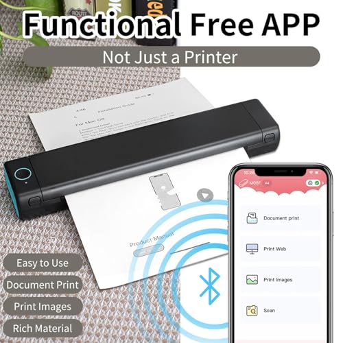 Image of Thermal Printer, Wireless Portable Printer, Supports 8.26 inchx11.69 inch A4 Thermal Paper,Small Mobile Printers for Car & Office