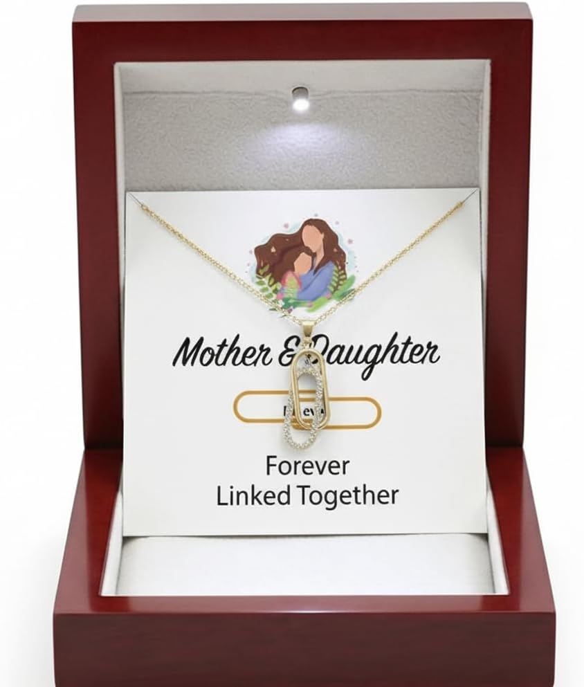 LUXUS™ Mother & Daughter Forever Linked Necklace – 18K Gold Finish over Stainless Steel Interlocking Pendant with Heartfelt Message Card.