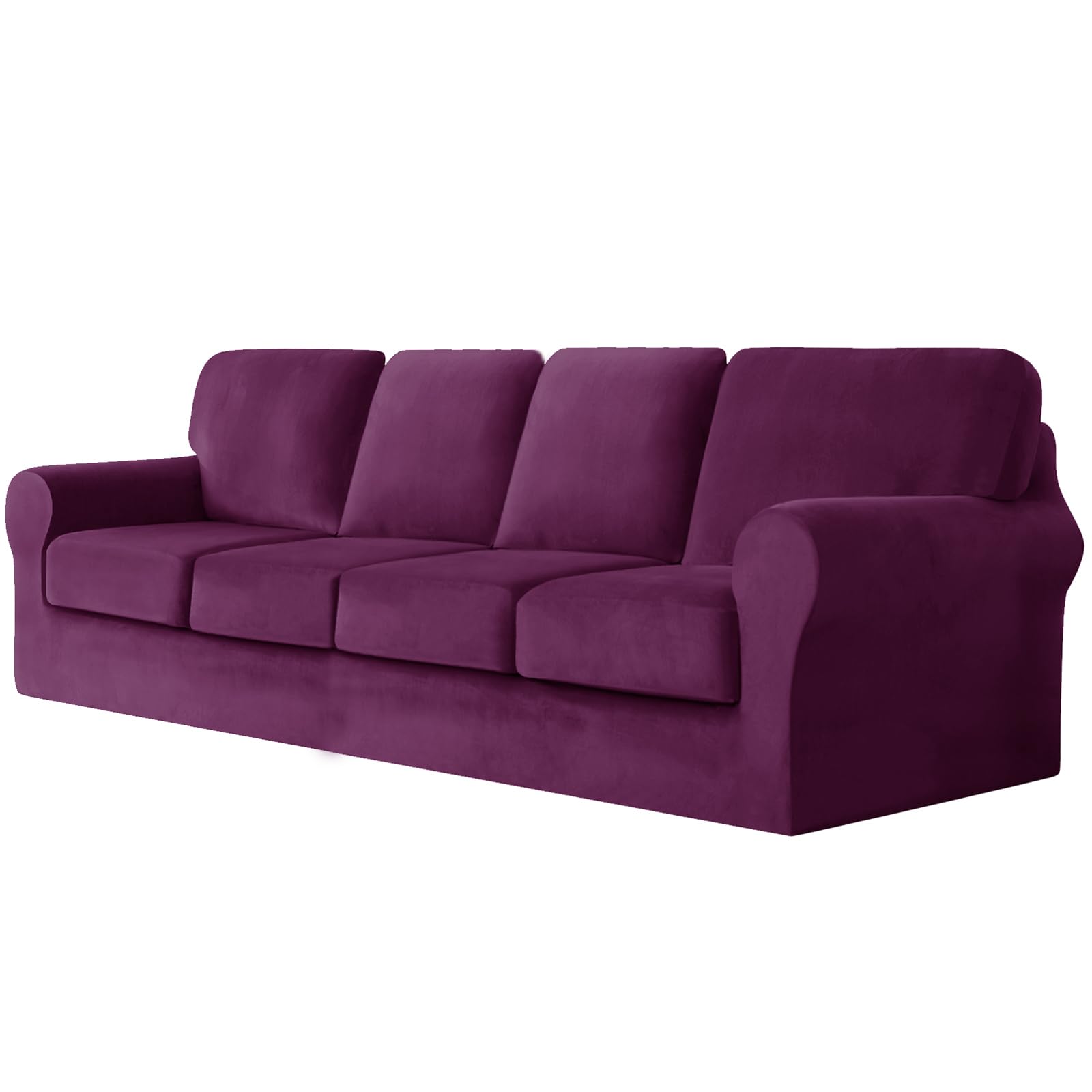SYLC Sofa Cover with Separate Seat Cushions and Backrests Stretch Velvet Sofa Slipcover Couch Covers Furniture Protector Split Combined (Purple,Large 4 Seat Set 9 PCS) โ image 1