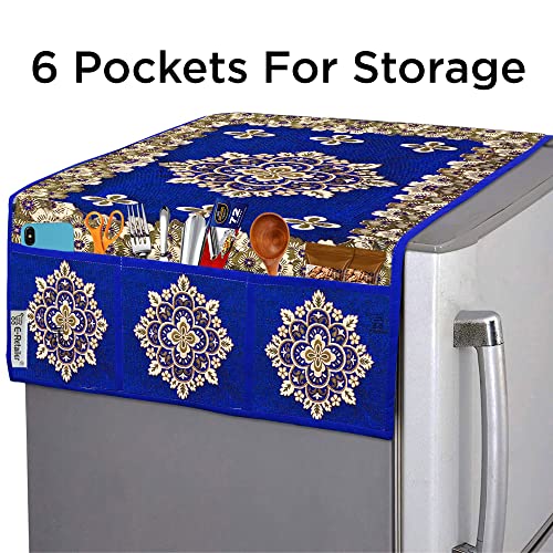 Image of Polyester 3-Layered Fridge Top Cover /Refrigerator Cover With 6 Utility Pockets (Color-Blue, Size-39x21 Inches)