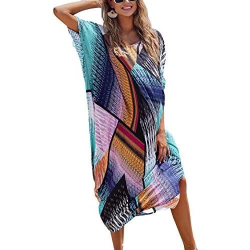 Eddoyee Loose Beach Kaftan Dresses for Women Caftan Swimsuit Cover Up Colorful 3