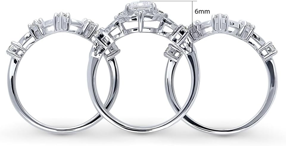 BERRICLE Sterling Silver Halo Wedding Engagement Rings Step Emerald Cut Cubic Zirconia CZ Wishbone Ring Set for Women, Rhodium Plated Size 4-10