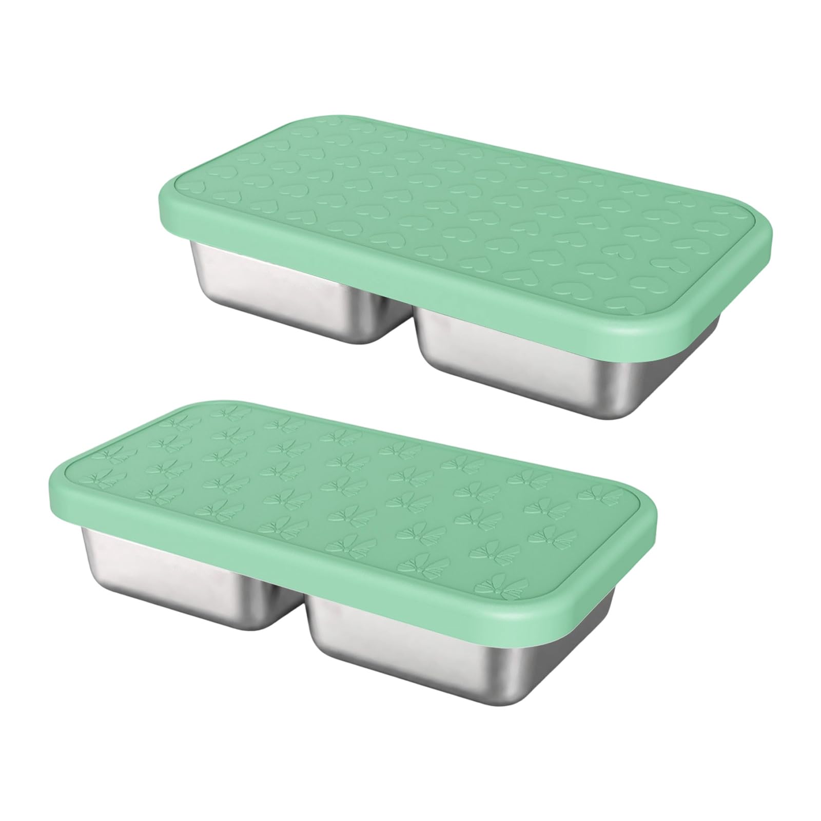Pangboer Green Portable Stainless Steel Meal Prep Box, Divided Lunch Container With Silicone Lid For School Workday Packed Meals Rectangular Divided Lunch Container Silicone Lid Meal Prep Box Portable Food Storage