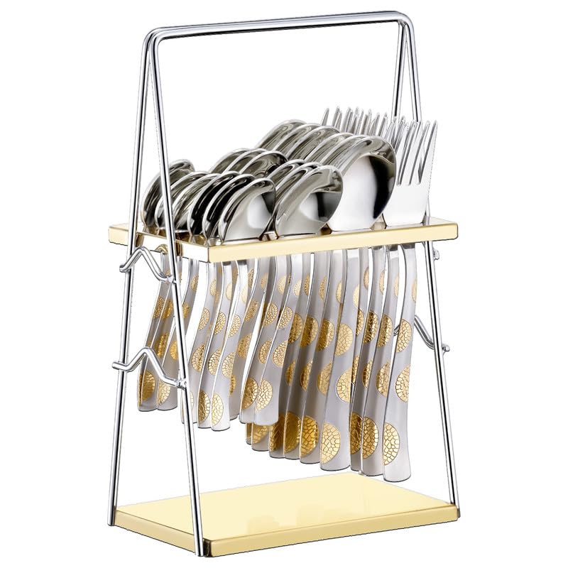 See full amazon price history chart for Parage 25 Pieces 24k Golden Stainless Steel Cutlery Set with Stand for Home & Kitchen(6 Pcs Each Table Spoons, Forks, Dinner Spoons, Tea Spoons, 1 Pc Cutlery Stand) 24 Karat Gold Plated Set (Regal) Parage 25 Pieces 24k Golden Stainless Steel Cutlery Set with Stand for Home & Kitchen(6 Pcs Each Table Spoons, Forks, Dinner Spoons, Tea Spoons, 1 Pc Cutlery Stand) 24 Karat Gold Plated Set (Regal) (B0CTTNTDYH) Amazon Price History, Amazon Price Tracker