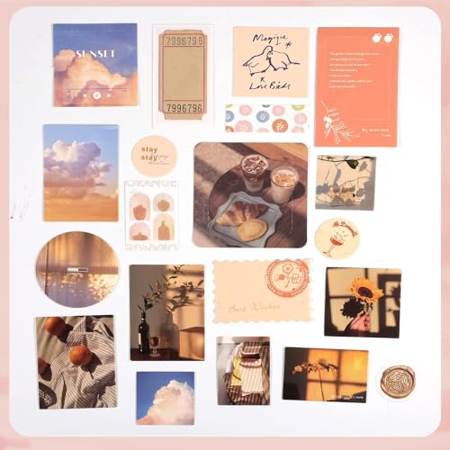 Image of MGNLR Paper Vintage Aesthetic Scrapbook Kit(346Pcs) Scrapbooking Supplies Kit with Bullet Junk Journal,Stationery,A6 Grid Notebook Journaling Gift for Girl (Sunset Scrapbook), Multicolour