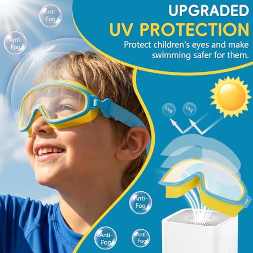 Image of PROBEROS Swimming Goggles for Kids, Big Frame Leakproof Anti-fog Swim Goggles, Soft Fit Swimming Goggles for Children, Soft Silicone Leak-Proof Design with Adjustable Strap for Pool, Blue