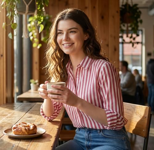 Image of Women's Cotton Striped Shirt | Casual Button Down Shirts for Women | Full Sleeve Stylish Office Wear Top | Regular Fit Color