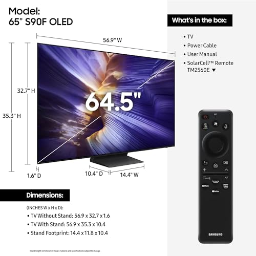 Image of Samsung 55-Inch Class OLED S90F 4K Smart TV NQ4 AI Gen3 Processor, 4K AI Upscaling Pro, OLED HDR + Bundle with an AudioQuest PowerQuest2 Power Filter /Surge Protector 6 Outlet (2025)