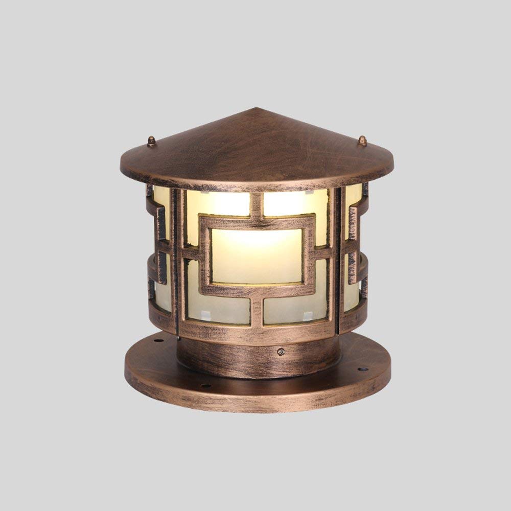 Willa Zewnętrzna Wodoodporna Kolumna Lampa Uliczna Słupek Latarnia Retro LED Ogrodzenie Drzwi Balkon Słup Ogrodzenie Dziedziniec Oświetlenie Zewnętrzne E27 Dekoracja Stół,Round-l