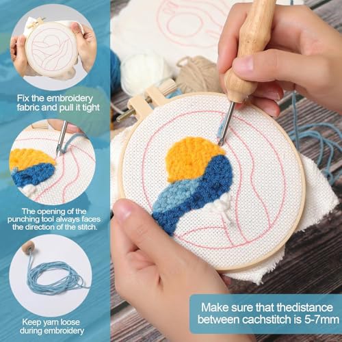 Image of Punch Needle Coasters Kit for Beginners Adults Easy Needle Punch Embroidery Kit Set Threader Instruction Fabric Hoop Yarn Tufting Coaster DIY Making,Coaster Holder Coaster Art Craft Supplies