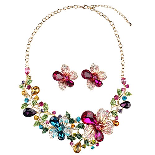 Hamer Wedding Jewelry Sets for Brides Multi-Color Crystal Flowers Choker Gothic Necklace and Earrings Sets Costume Jewelry for Women Hamer Wedding Jewelry Sets for Brides Multi-Color Crystal Flowers Choker Gothic Necklace and Earrings Sets Costume Jewelry for Women