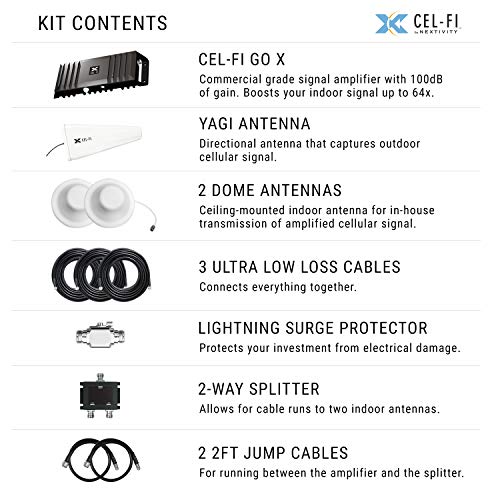 Cel-Fi GO X | Cell Phone Signal Booster | 2 Dome Antenna Bundle Kit - All Accessories Included | Multi-Carrier Support with Carrier Switching | Up to 100 dB Multiuser Gain