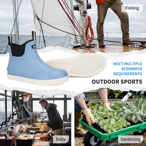 Image of Mens Deck Boots, Saltwater Fishing Booties Rubber Waterproof Ankle Rain Boots, High-performance Footwear Chelsea Boots for Gardening Fishing Boating Camping Sailing